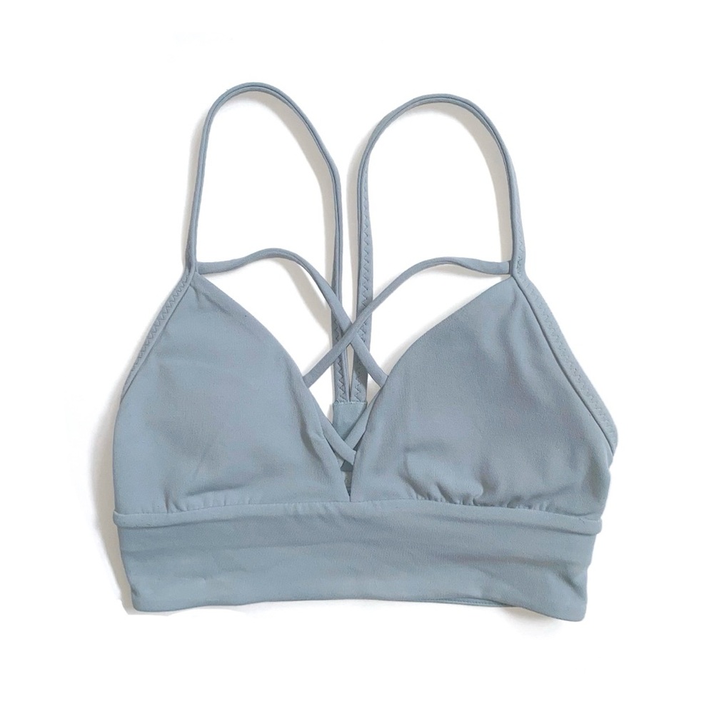 Lululemon blue cast lace up v-neck y racerback cut out expand your limits bra - Picture 1 of 7
